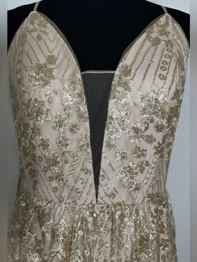 Galina Signature Champagne Gold Sequin Strapless Evening Dress Size 12